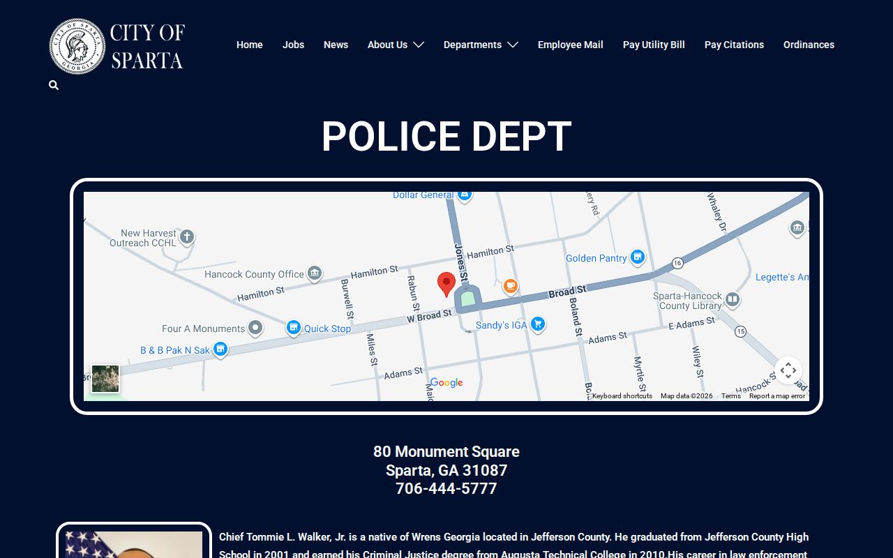 Sparta Police Department page showing records and contact information